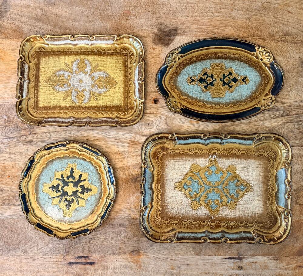 Vintage Florentine Gold Wall Plaque Set - 4 Piece Italian Wood Gallery Gallery